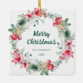 Ornement En Céramique Nom Poinsettia Red Green Wreath Christmas Poésie (Devant)