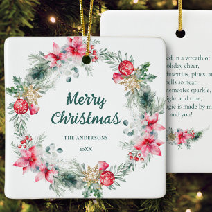 Ornement En Céramique Nom Poinsettia Red Green Wreath Christmas Poésie