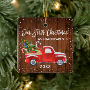 Ornement En Céramique Nos premiers grands-parents de Noël Camion Bois n