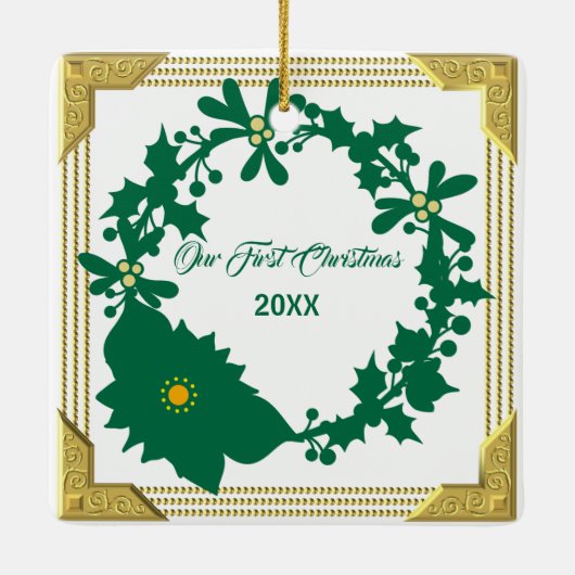 Ornement En Céramique Nos premiers grands-parents de Noël Poinsettia Hol (Dos)