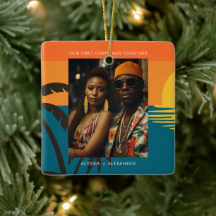 Ornement En Céramique Nos premiers noël jeunes mariés couple