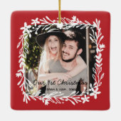 Ornement En Céramique Notre 1er noël rustique ferme photo (Dos)