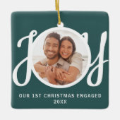 Ornement En Céramique Notre 1ère photo de Noël fiancés Cadeau vert (Devant)