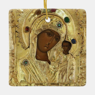 Ornement En Céramique Notre-Dame de Kazan Theotokos et icône de l'enfant