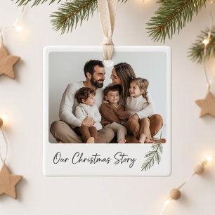 Ornement En Céramique Notre histoire de Noël Photo de famille personnali