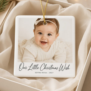 Ornement En Céramique Notre petit vœu de Noël Photo de bébé personnalisé