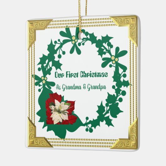 Ornement En Céramique Notre premier grand-parent de Noël White Poinsetti (Gauche)