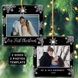 Ornement En Céramique Notre premier Noël 2 photo Flèches blanches Noir