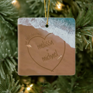 Ornement En Céramique Notre Premier Noël Avec Noms Plage Daté