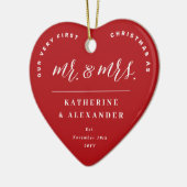 Ornement En Céramique Notre Premier Noël Comme M. Et Mme Mariage Photo (Gauche)
