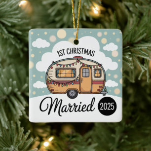 Ornement En Céramique Notre premier Noël de mariage 2025 Camionnette r