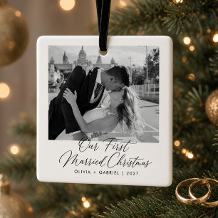 Ornement En Céramique Notre premier Noël de mariage personnalisé 