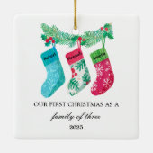 Ornement En Céramique Notre premier Noël en famille de trois (Dos)