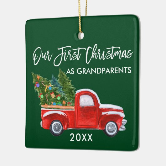 Ornement En Céramique Notre premier Noël en grand-parents Camion vert (Gauche)