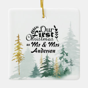 Ornement En Céramique Notre premier Noël en tant que M. & Mme Pine Trees