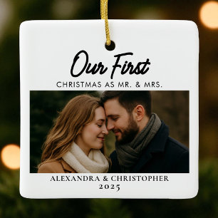Ornement En Céramique Notre premier Noël en tant que Mr & Mrs Photo Mari