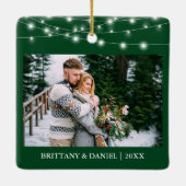 Ornement En Céramique Notre premier Noël engagé Lumières photo vert (Dos)