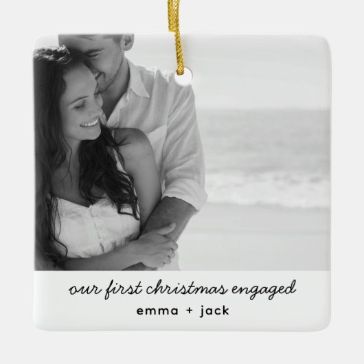 Ornement En Céramique Notre premier Noël Engagé Photo Moderne Minimal (Devant)