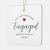 Ornement En Céramique Notre premier Noël Engagé Script Red Heart Noms (Gauche)