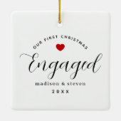Ornement En Céramique Notre premier Noël Engagé Script Red Heart Noms (Dos)