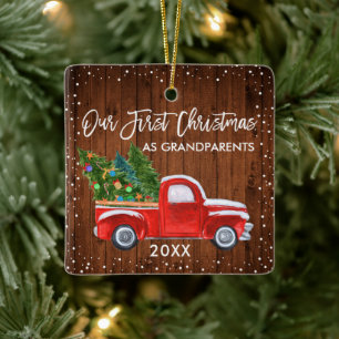 Ornement En Céramique Notre premier Noël grands-parents camion en bois e