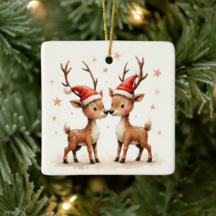 Ornement En Céramique Notre premier Noël Renne mignon avec chapeau de Pè