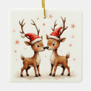 Ornement En Céramique Notre premier Noël Renne mignon avec chapeau de Pè