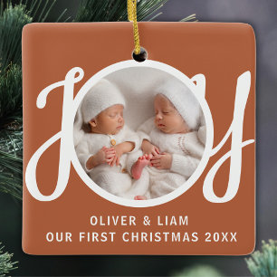 Ornement En Céramique Notre Première Photo de Noël de Jumeaux en Terraco