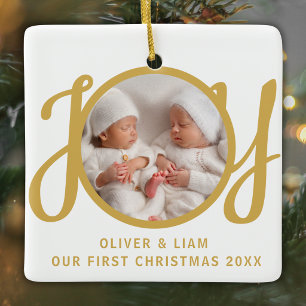Ornement En Céramique Notre première photo de Noël de jumeaux Joy Cadeau