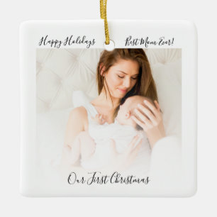 Ornement En Céramique Notre première photo de Noël de maman et bébé rust