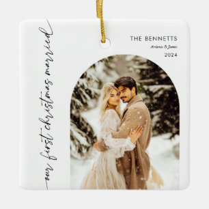 Ornement En Céramique Notre première photo Mariée de Noël nouvellement m
