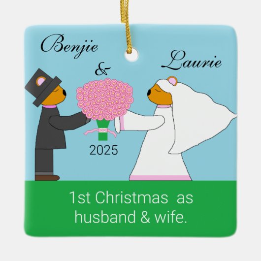 Ornement En Céramique Nounours mariés (Devant)