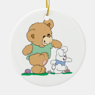 Ornement En Céramique Nounours mignon et Lapin de Pâques