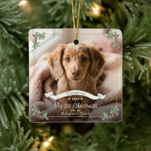 Ornement En Céramique Nouveau chien mon premier Noël nom de famille anné