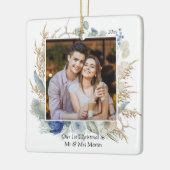 Ornement En Céramique Nouveau marié 1er Noël Mr & Mrs Chic Floral Photo (Gauche)