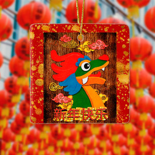 Ornement En Céramique Nouvel An Chinois Dragon découpé en papier Bois Ro