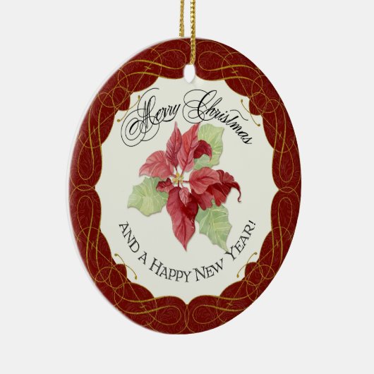 Ornement En Céramique Nouvel An Noël Ensemble Poinsettia Personnaliser (Droite)