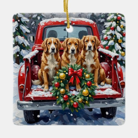 Ornement En Céramique Nova Scotia Duck Tolling Retriever Christmas Red (Devant)