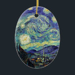 Ornement En Céramique Nuit étoilée par van Gogh<br><div class="desc">Van Gogh était obsédé par le symbolisme des objets lumineux et de la couleur. La lampe était un symbole de calme et de sécurité. L'étoile symbolisait la foi, et la lumière, les réalités humaines. Le bleu ultramarin profond était infini, tandis que le rouge et le vert exprimaient "ces choses terribles,...</div>
