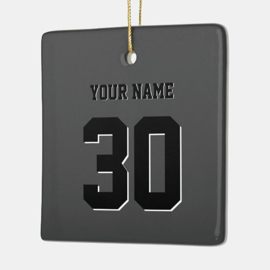 Ornement En Céramique Numéro et nom personnalisés en noir simple (Gauche)