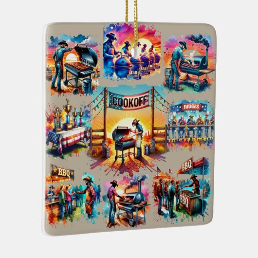 Ornement En Céramique Occidental Cowboy BBQ Scènes de Cookoff 1 (Droite)