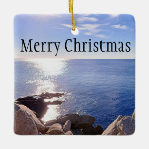 Ornement En Céramique Océan Atlantique Bleu Joyeux Noël Soleil mer