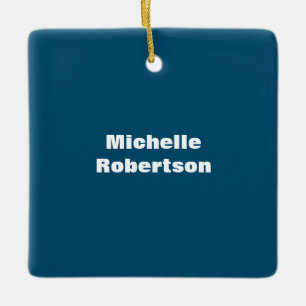 Ornement En Céramique Ocean Blue Plain Minimalist Ajouter son propre nom