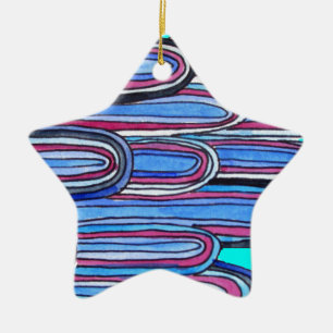 Ornement En Céramique Ocean Waves aqua blue pattern