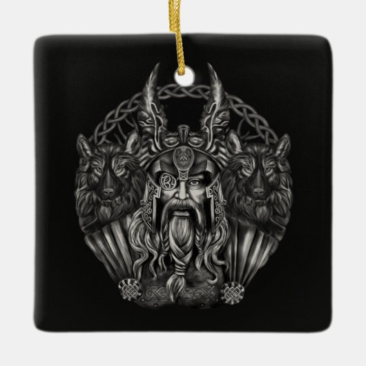 Ornement En Céramique Odin et ses loups Geri et Freki (Devant)