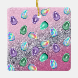 Ornement En Céramique Oeuf de Pâques Pink Violet Tie Tee Parties scintil
