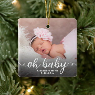 Ornement En Céramique Oh Baby First Christmas Photo double face