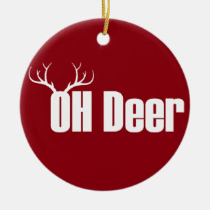 Ornement En Céramique Oh texte drôle de Noël de cerfs communs avec des