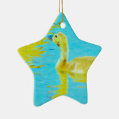 Ornement En Céramique Oie-bébé jaune avec eau bleu clair (Droite)