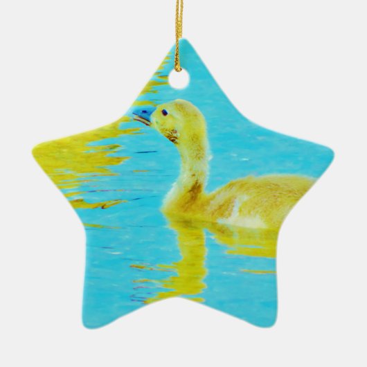 Ornement En Céramique Oie-bébé jaune avec eau bleu clair (Devant)